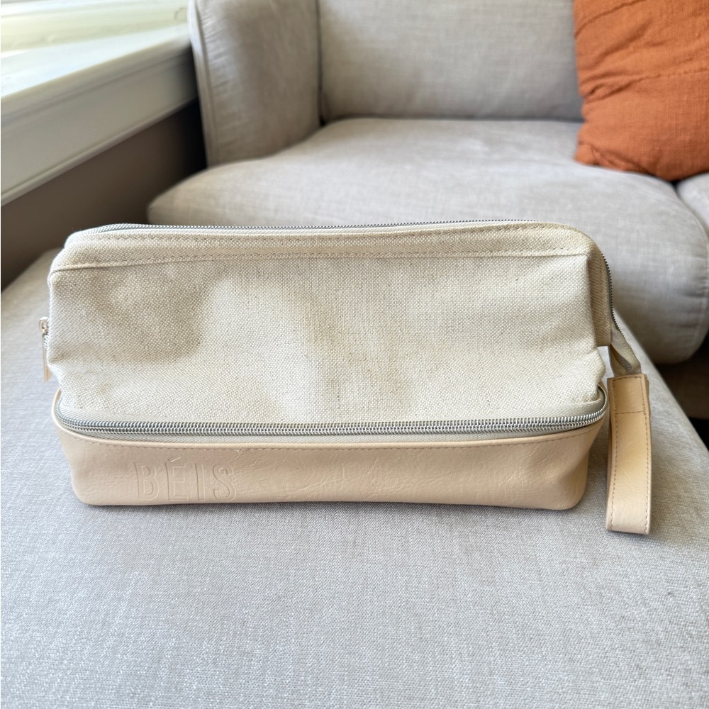 Beige Dopp kit Canvas and Leather toiletry bag